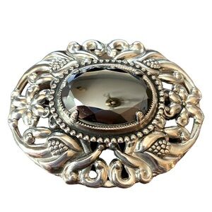 Brooch silver plated black onyx ? Center. #12-13
